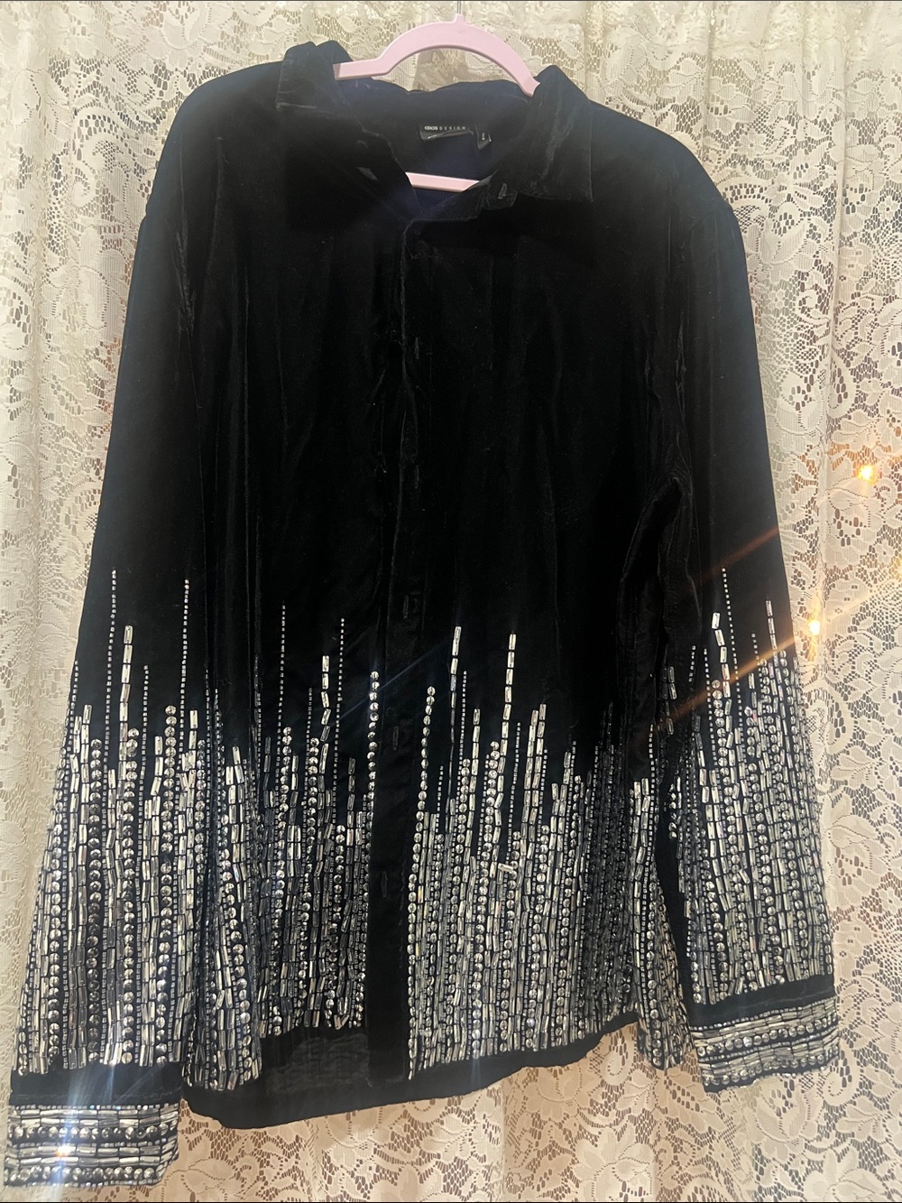 Embellished Black Velvet Jacket with Silver Beadwork